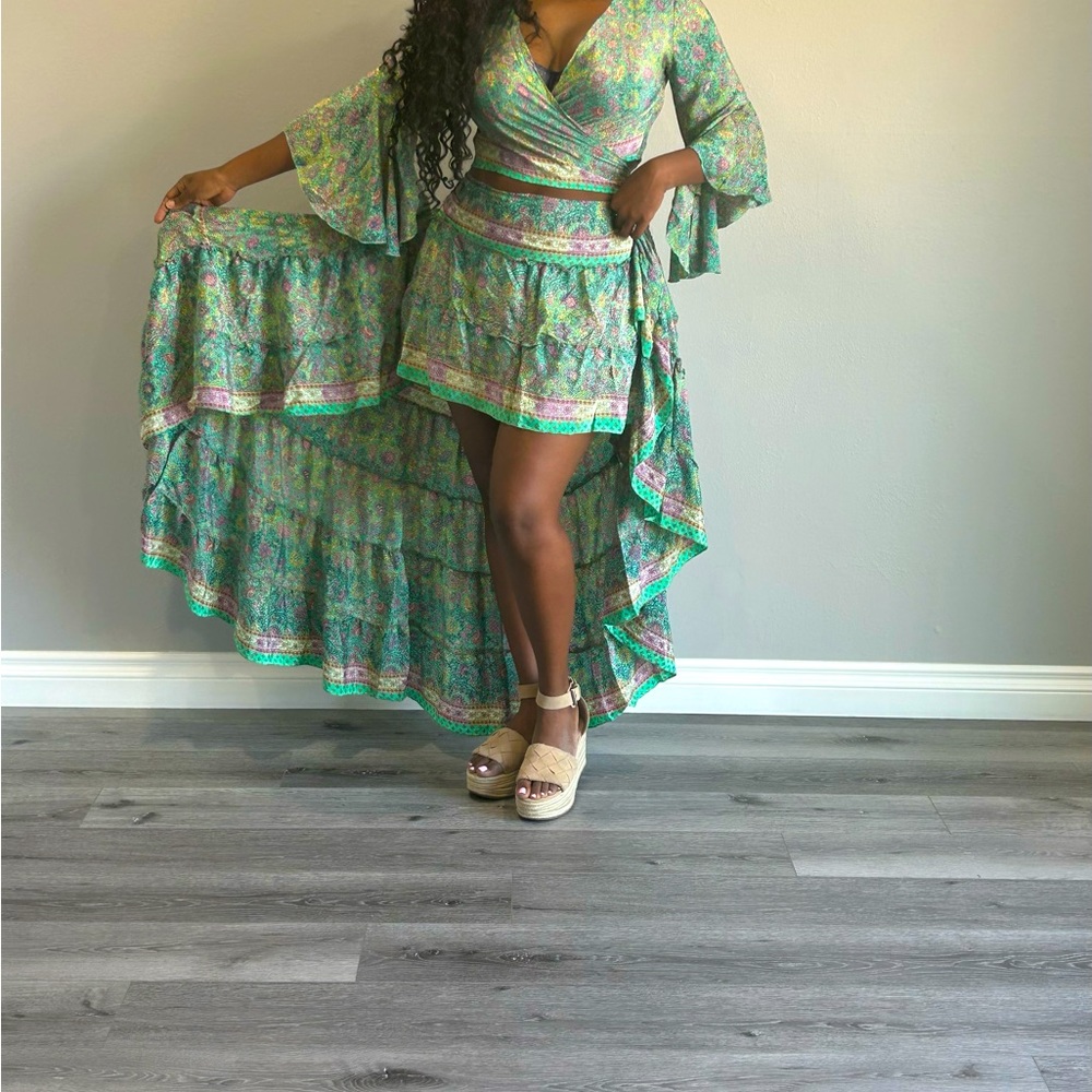 Dress skirt and top set bohemian boho style Indian silk